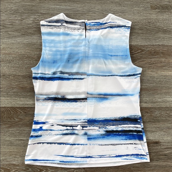 Calvin Klein Sleeveless Blouse Women's Medium Blue and White Patterned - Picture 2 of 8
